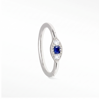Cartilage hoop earrings 16g blue sapphire evil eye | 14k white