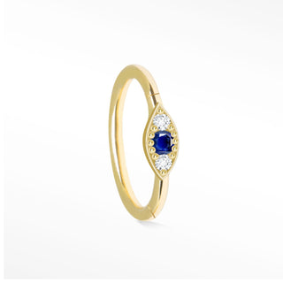 Cartilage hoop earrings 16g blue sapphire evil eye | 14k yellow