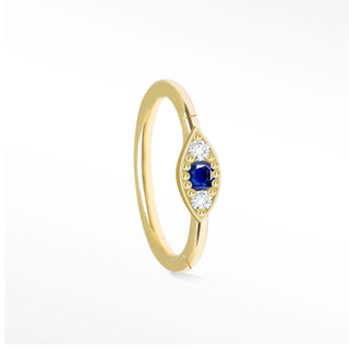 Cartilage hoop earrings 16g blue sapphire evil eye | 14k yellow
