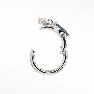 Cartilage hoop earrings with a marquise blue sapphire and dangling lab diamond. Handcrafted in 14k white gold this aria