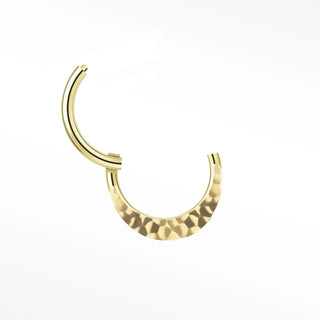 Cartilage hoop earrings by nina wynn featuring a handcrafted celestial hammer texture in 14k yellow gold. This luxury