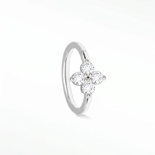 Cartilage hoop earrings in 14k white gold featuring a brilliant clover lab grown diamond design. Discover ethical