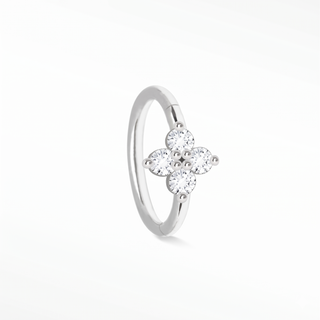 Cartilage hoop earrings in 14k white gold featuring a brilliant clover lab grown diamond design. Discover ethical