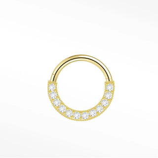 Cartilage hoop earrings in 14k gold with a luxurious 3d domed diamond pavé. Experience immersive multi-angle brilliance