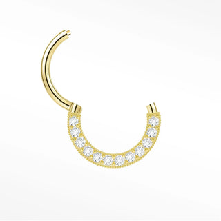 Cartilage hoop earrings in 14k gold with a luxurious 3d domed diamond pavé. Experience immersive multi-angle brilliance