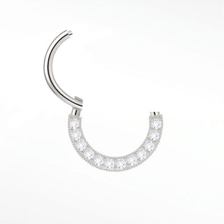 Cartilage hoop earrings in 14k white gold with a luxurious 3d domed diamond pavé. Experience immersive multi-angle