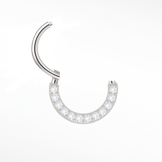 Cartilage hoop earrings in 14k white gold with a luxurious 3d domed diamond pavé. Experience immersive multi-angle