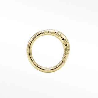 Cartilage hoop earrings in 14k gold with a hammered croissant texture. Elevate your ear stack this chic