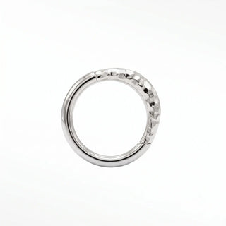 Cartilage hoop earrings in 14k white gold with a hammered croissant texture. Elevate your ear stack this chic
