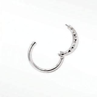 Cartilage hoop earrings in 14k white gold with a hammered croissant texture. Elevate your ear stack this chic
