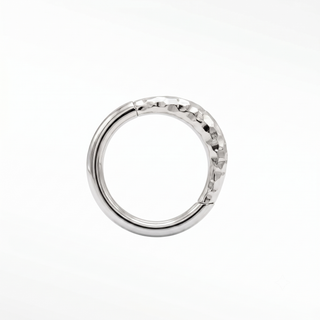 Cartilage hoop earrings in 14k white gold with a hammered croissant texture. Elevate your ear stack this chic