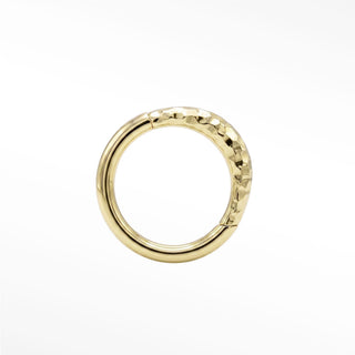 Cartilage hoop earrings in 14k gold with a hammered croissant texture. Elevate your ear stack this chic