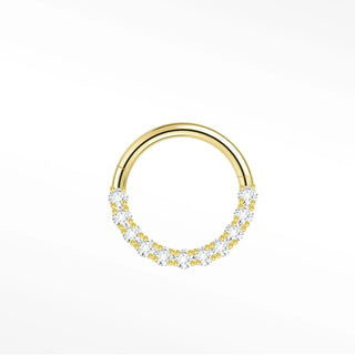Cartilage hoop earrings by nina wynn featuring a brilliant crescent of pave-set lab-grown diamonds in 14k yellow gold.