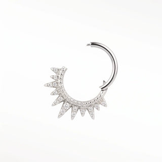Cartilage hoop earrings in 14k white gold with a pavé diamond spiked throne design. Command your curation this bold