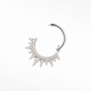 Cartilage hoop earrings in 14k white gold with a pavé diamond spiked throne design. Command your curation this bold