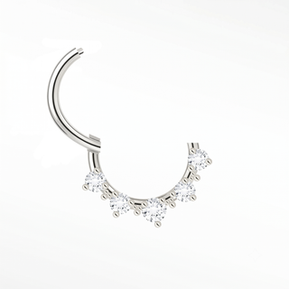 Cartilage hoop earrings in 14k white gold with five radiant lab diamonds. Brighten your daith or septum this sparkling