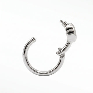 Cartilage hoop earrings featuring a vibrant natural marquise emerald. Handcrafted in 14k white gold for secure stable