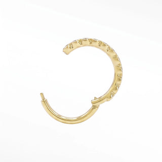 Cartilage hoop earrings with lab grown diamonds in a bezel eternity style. This 16g 14k gold adds brilliant sparkle