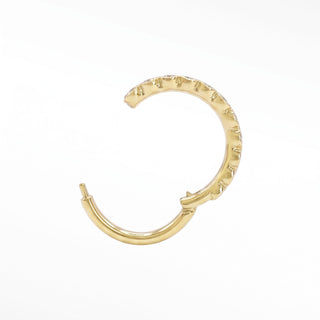 Cartilage hoop earrings with lab grown diamonds in a bezel eternity style. This 16g 14k gold adds brilliant sparkle