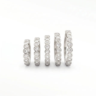 Cartilage hoop earrings with lab grown diamonds in a bezel eternity style. This 16g 14k white gold adds brilliant