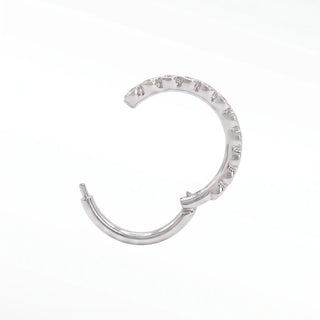 Cartilage hoop earrings with lab grown diamonds in a bezel eternity style. This 16g 14k white gold adds brilliant