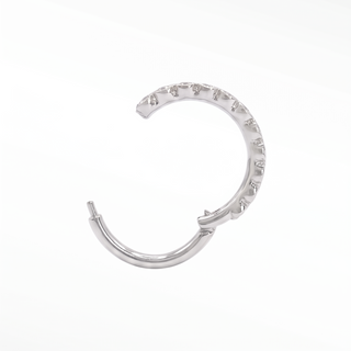 Cartilage hoop earrings with lab grown diamonds in a bezel eternity style. This 16g 14k white gold adds brilliant