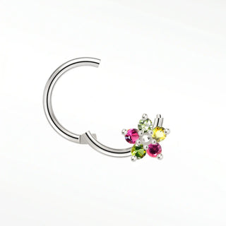 Cartilage hoop earrings handcrafted from 14k white gold with a vibrant tourmaline flower. Elevate your ear stack