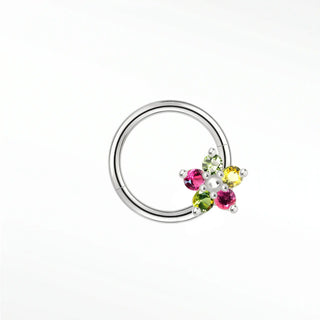 Cartilage hoop earrings handcrafted from 14k white gold with a vibrant tourmaline flower. Elevate your ear stack