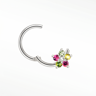 Cartilage hoop earrings handcrafted from 14k white gold with a vibrant tourmaline flower. Elevate your ear stack
