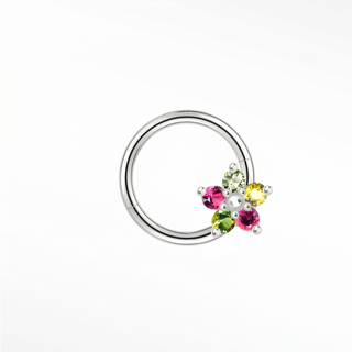 Cartilage hoop earrings handcrafted from 14k white gold with a vibrant tourmaline flower. Elevate your ear stack