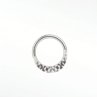Cartilage hoop earrings in 14k white gold with a hand-hammered celestial texture. Add organic light-reflecting facets