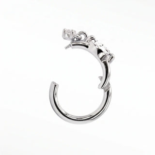 Cartilage hoop earrings with a marquise moissanite and dangling accent. Handcrafted in 14k white gold this aria design