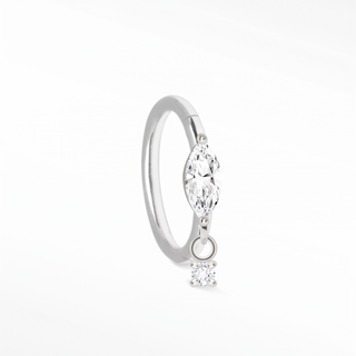 Cartilage hoop earrings with a marquise moissanite and dangling accent. Handcrafted in 14k white gold this aria design