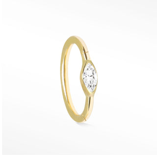 Cartilage hoop earrings by nina wynn featuring a brilliant marquise moissanite. Handcrafted in 14k gold