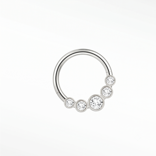 Cartilage hoop earrings in 14k white gold with five bezel-set lab diamonds. Present a grand fan-like silhouette