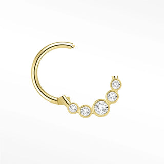 Cartilage hoop earrings by nina wynn showcasing a graduated arc of five lab-grown diamonds in 14k yellow gold.