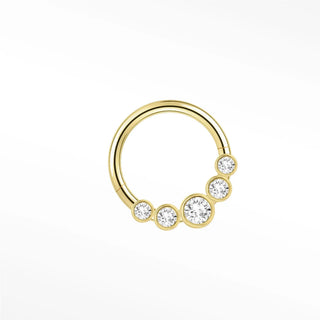 Cartilage hoop earrings by nina wynn showcasing a graduated arc of five lab-grown diamonds in 14k yellow gold.