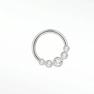 Cartilage hoop earrings by nina wynn showcasing a graduated arc of five lab-grown diamonds in 14k white gold.