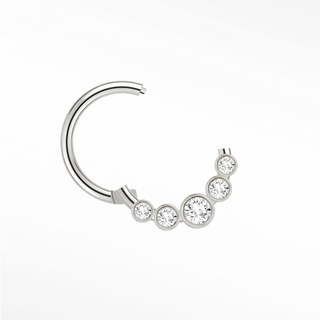 Cartilage hoop earrings by nina wynn showcasing a graduated arc of five lab-grown diamonds in 14k white gold.