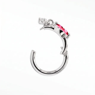 Cartilage hoop earrings with a marquise pink sapphire and diamond drop. Handcrafted in 14k white gold this aria design