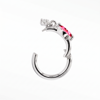 Cartilage hoop earrings with a marquise pink sapphire and diamond drop. Handcrafted in 14k white gold this aria design
