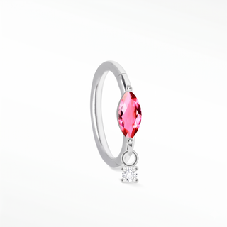 Cartilage hoop earrings with a marquise pink sapphire and diamond drop. Handcrafted in 14k white gold this aria design