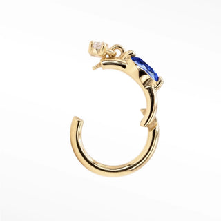 Gold 14k cartilage hoop earrings the aria in blue sapphire featuring a blue gemstone and clear stone accent