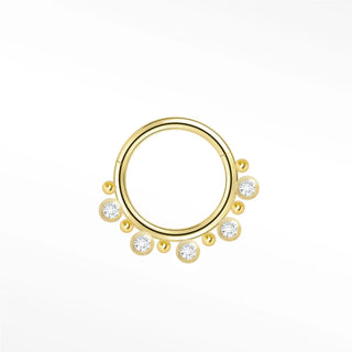 Cartilage hoop earrings in 14k gold with a graduated lab diamond crown. Crown your daith or septum this radiant
