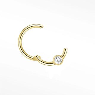 Cartilage hoop earrings by nina wynn featuring a brilliant lab-grown diamond in 14k yellow gold bezel setting.