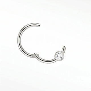 Cartilage hoop earrings by nina wynn featuring a brilliant lab-grown diamond in 14k white gold bezel setting.