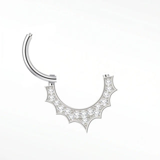 Cartilage hoop earrings in 14k white gold with a spiked diamond pavé. Exhibit bold sunburst-inspired statement