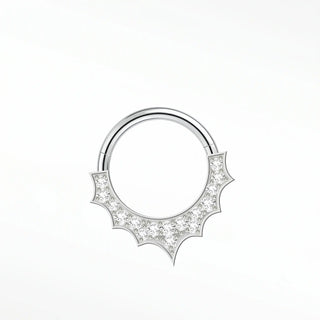 Cartilage hoop earrings in 14k white gold with a spiked diamond pavé. Exhibit bold sunburst-inspired statement