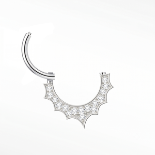 Cartilage hoop earrings in 14k white gold with a spiked diamond pavé. Exhibit bold sunburst-inspired statement