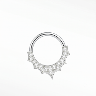 Cartilage hoop earrings in 14k white gold with a spiked diamond pavé. Exhibit bold sunburst-inspired statement